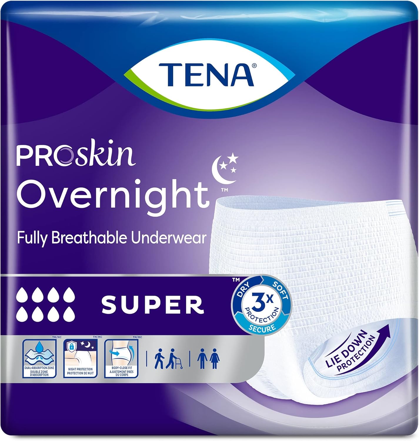 TENA ProSkin Overnight Breathable Underwear, Heavy Absorbency, Large, 14ct