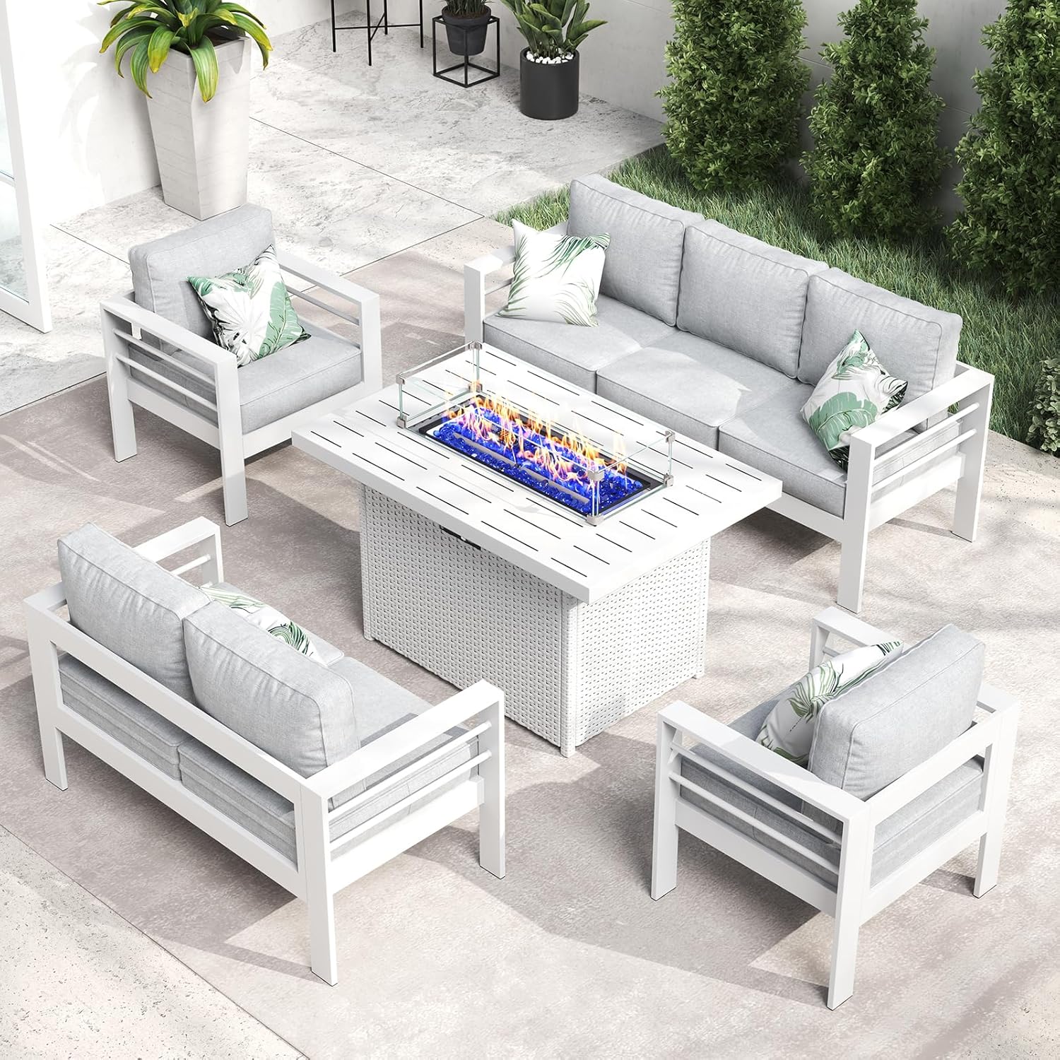 LayinSun Aluminum Furniture Set with Fire Pit Table for Outdoors
