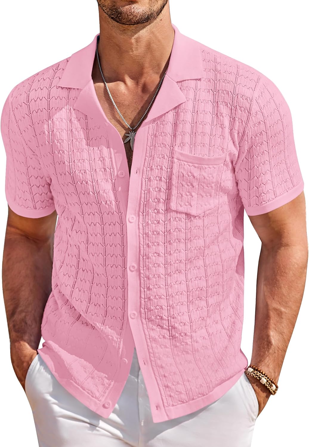 COOFANDY Men's Knit Button Down Shirt for Summer Beach Style