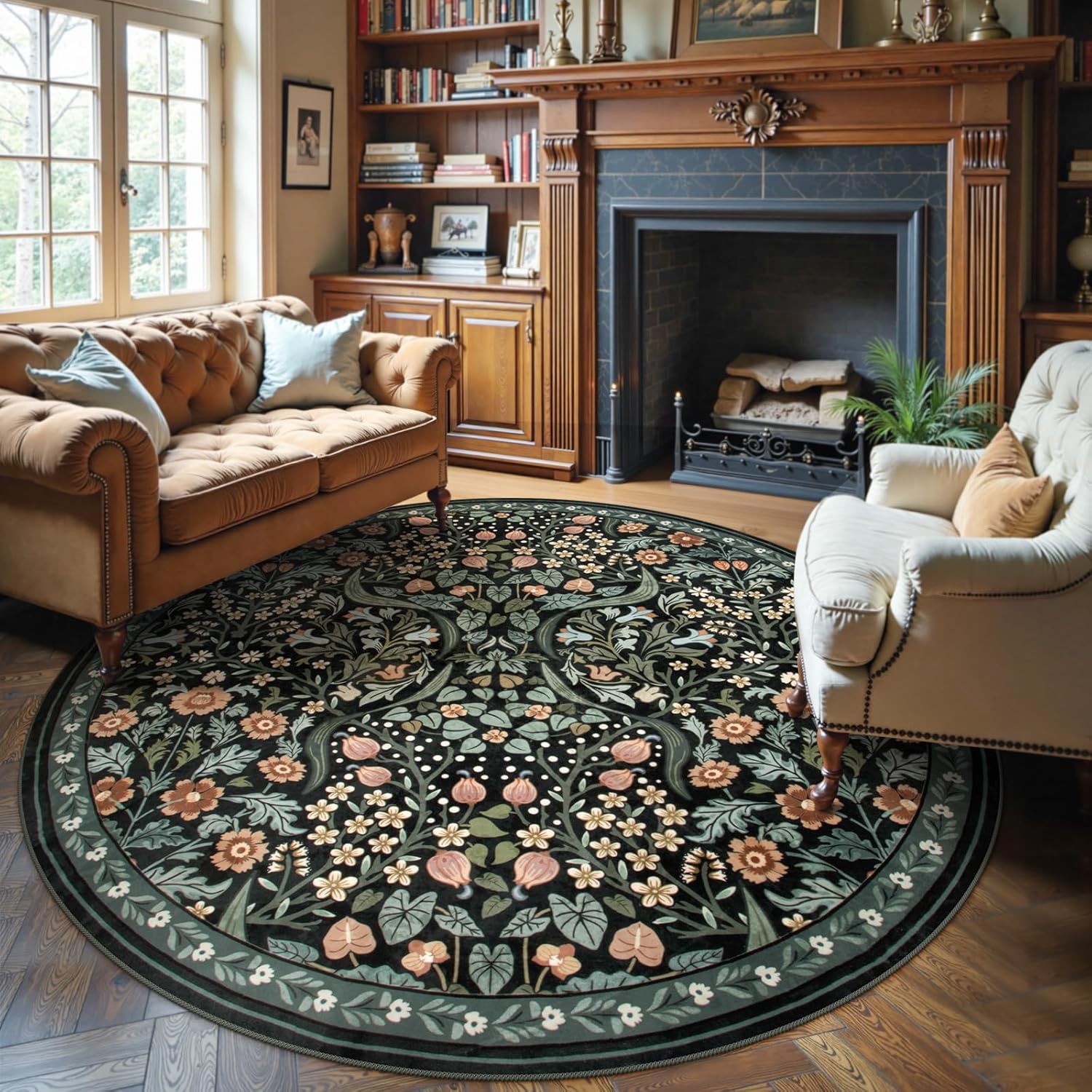 Moynesa Floral Round Area Rugs 6ft - Soft Non Slip Living Room