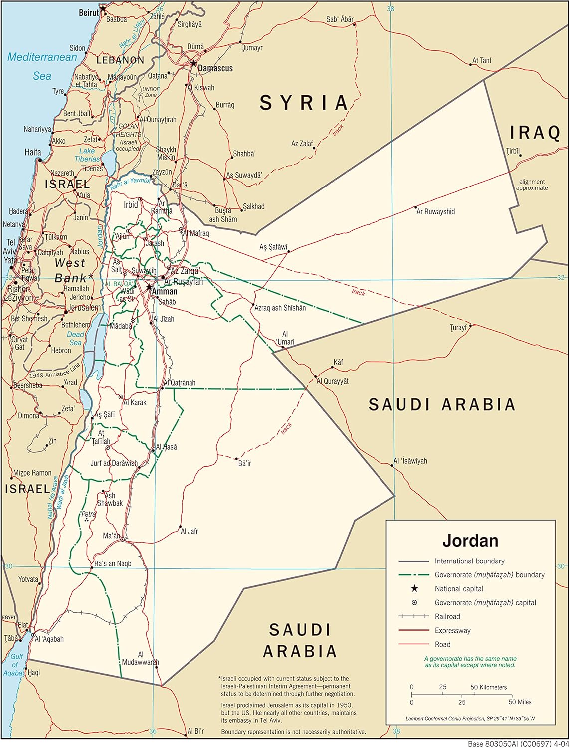 Jordan Map Poster 24x31: Political/Administrative Details!