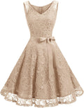 Women Floral Lace Bridesmaid Short V Neck Dress - Fit Flare