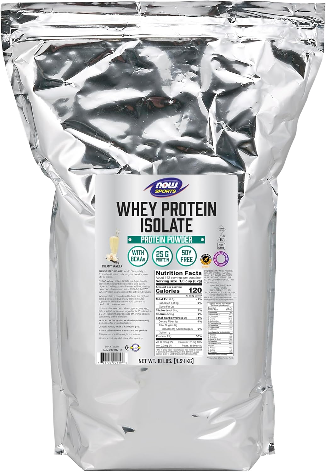 NOW Sports Nutrition Whey Protein Isolate with BCAAs, 10-Pound