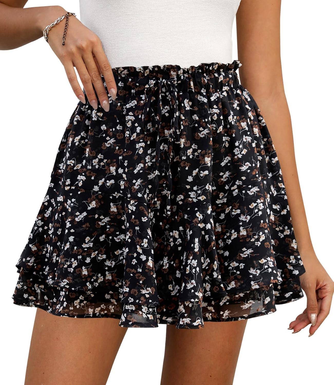 Chiffon Skorts for Women Summer Casual Ruffle Tennis Mini Skirts