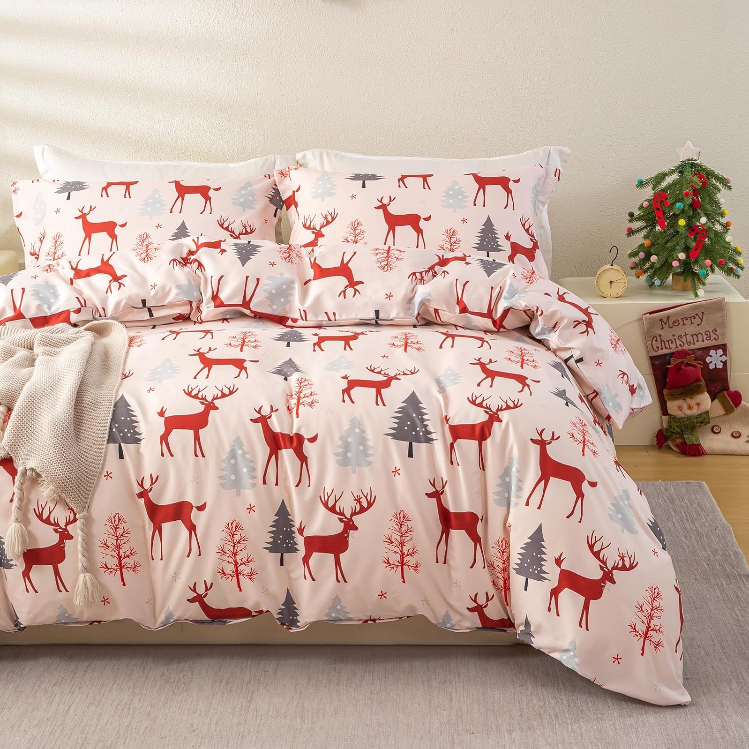 Christmas Duvet Cover King Size Set for Holiday Bedding Joy