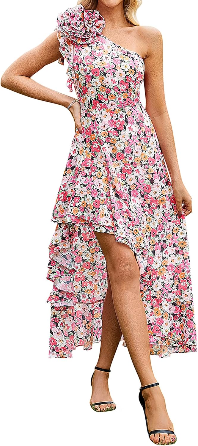 One Shoulder Floral Maxi Sundress for Wedding Guests and More