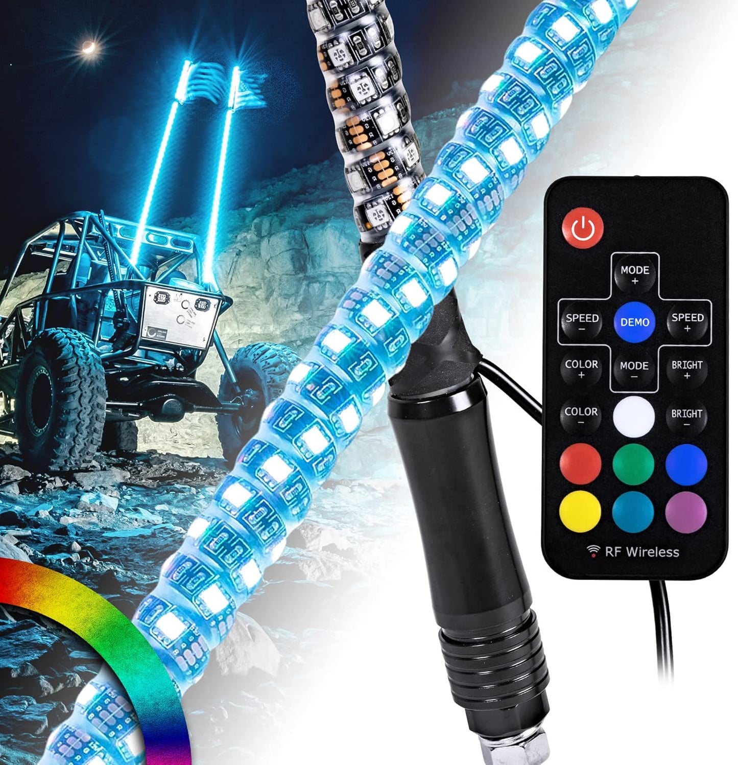 True Mods 2pc 2ft RGB LED Whip Light for UTV ATV Off-Road Fun