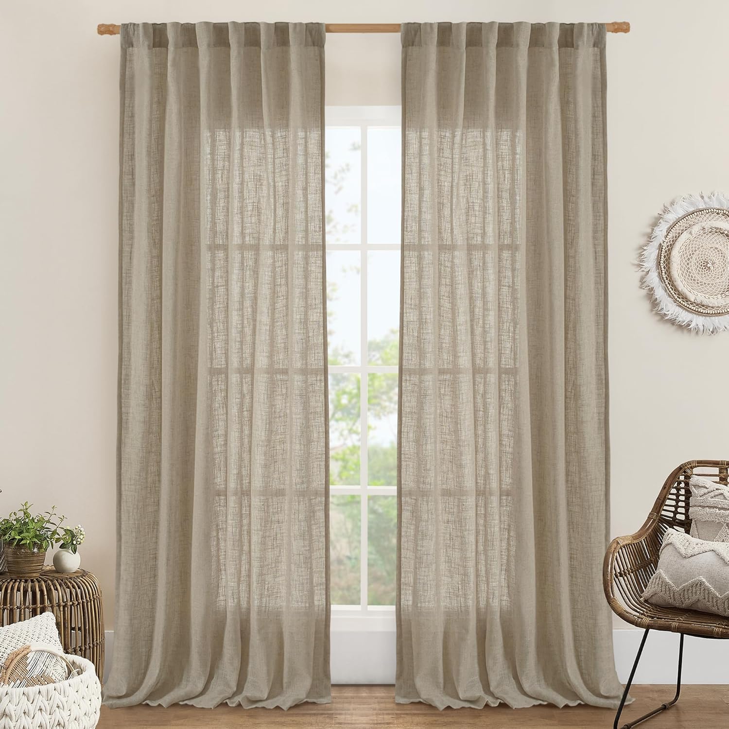 LAMIT Taupe Linen Curtains 90 Inch for Elegant Home Decor