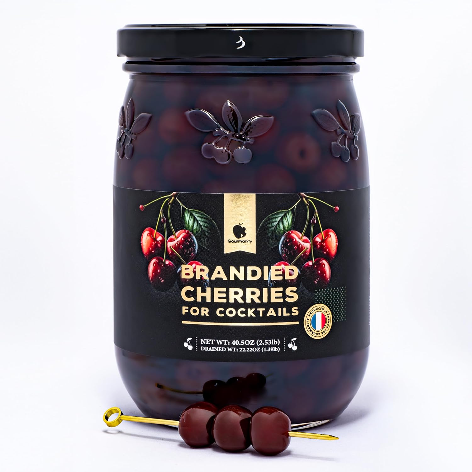 Gourmanity Brandied Cocktail Cherries for Cocktails and Desserts