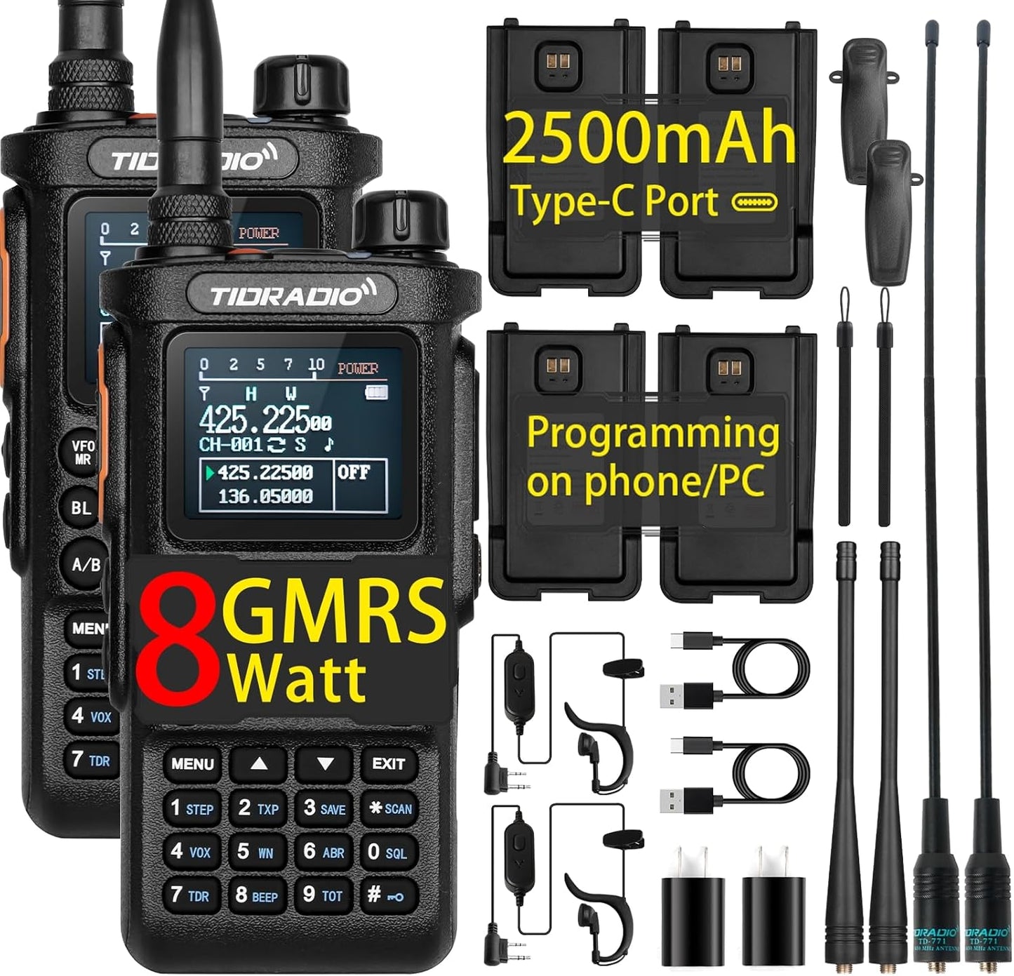 8 Watt TD-H8 GMRS Handheld Radio with Long Range and Bluetooth