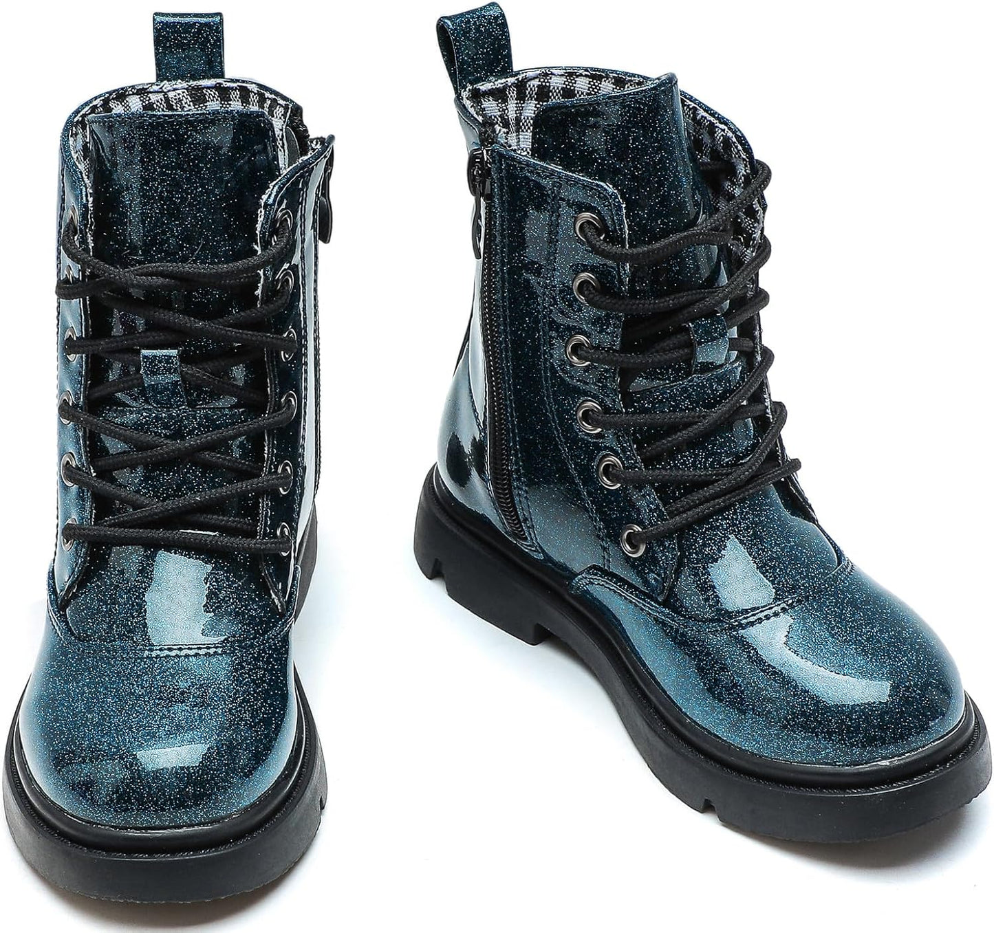 DADAWEN Boys Girls Waterproof Glitter Mid Calf Combat Boots