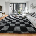 6x9 Area Rug Black and Grey Checkered - Soft Fluffy Shag for Living