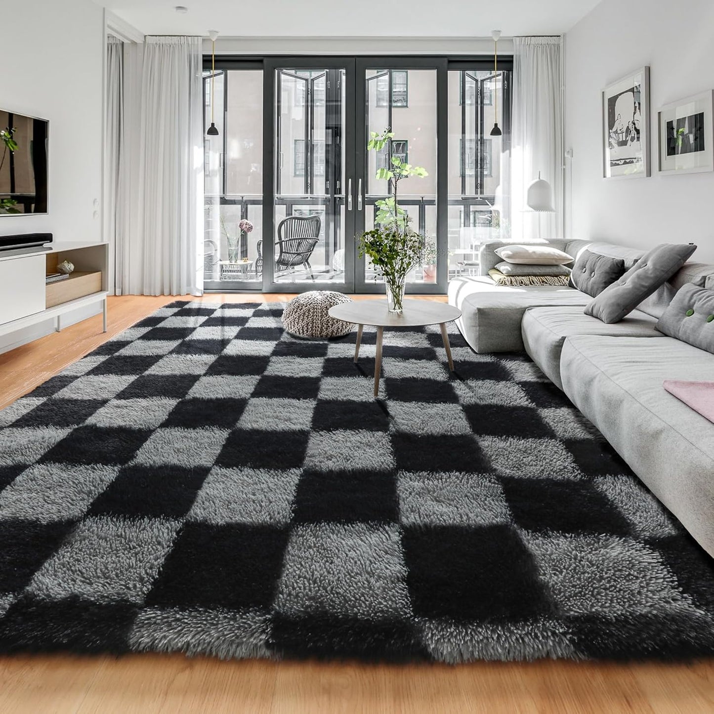 KICMOR 6x9 Area Rugs for Living Room, Soft Black and Grey