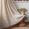 Beige Crochet Lace Patchwork Curtains 63 in - Semi-Sheer Boho Panels
