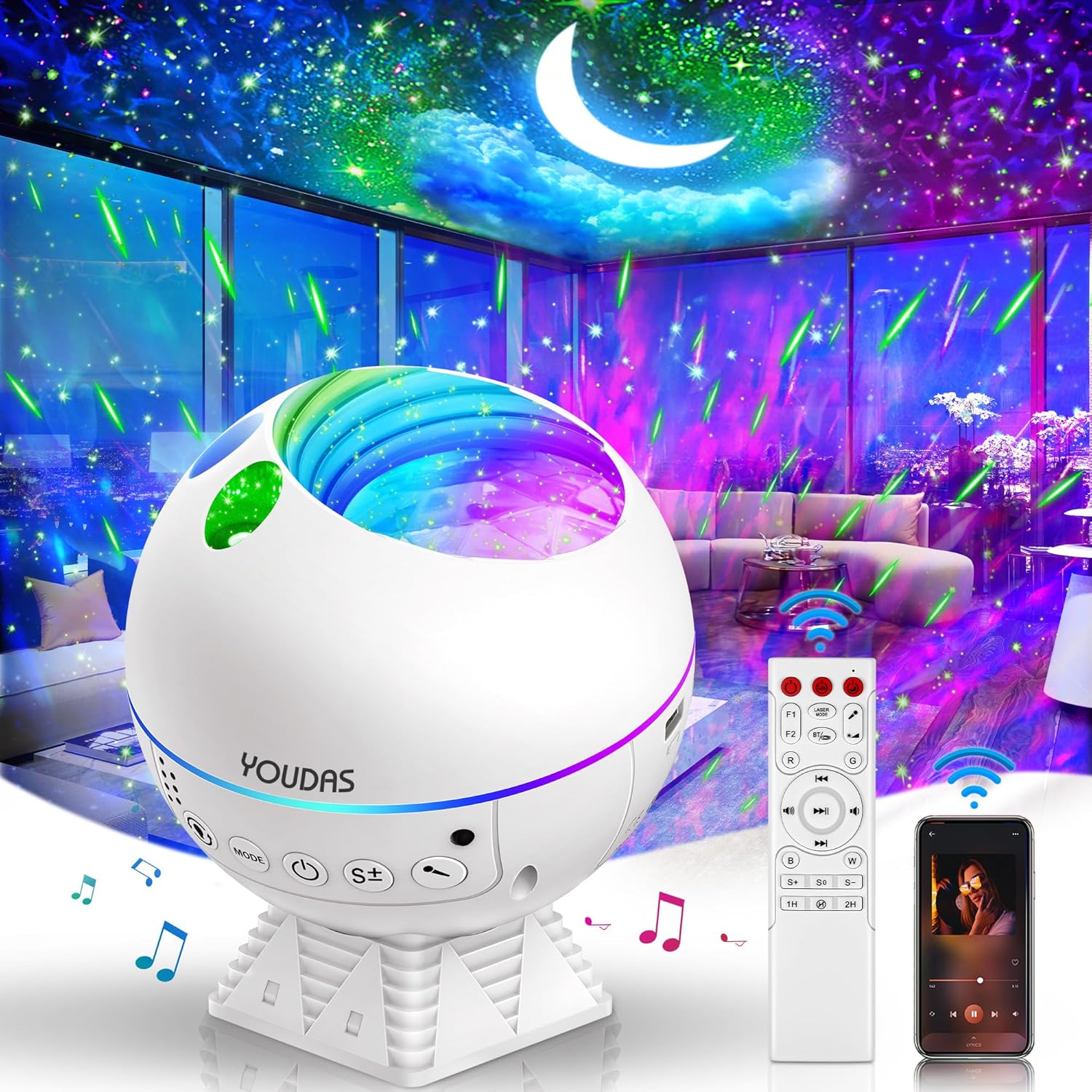 43-Color Star Projector: Nebula Night Light & Bluetooth Speaker