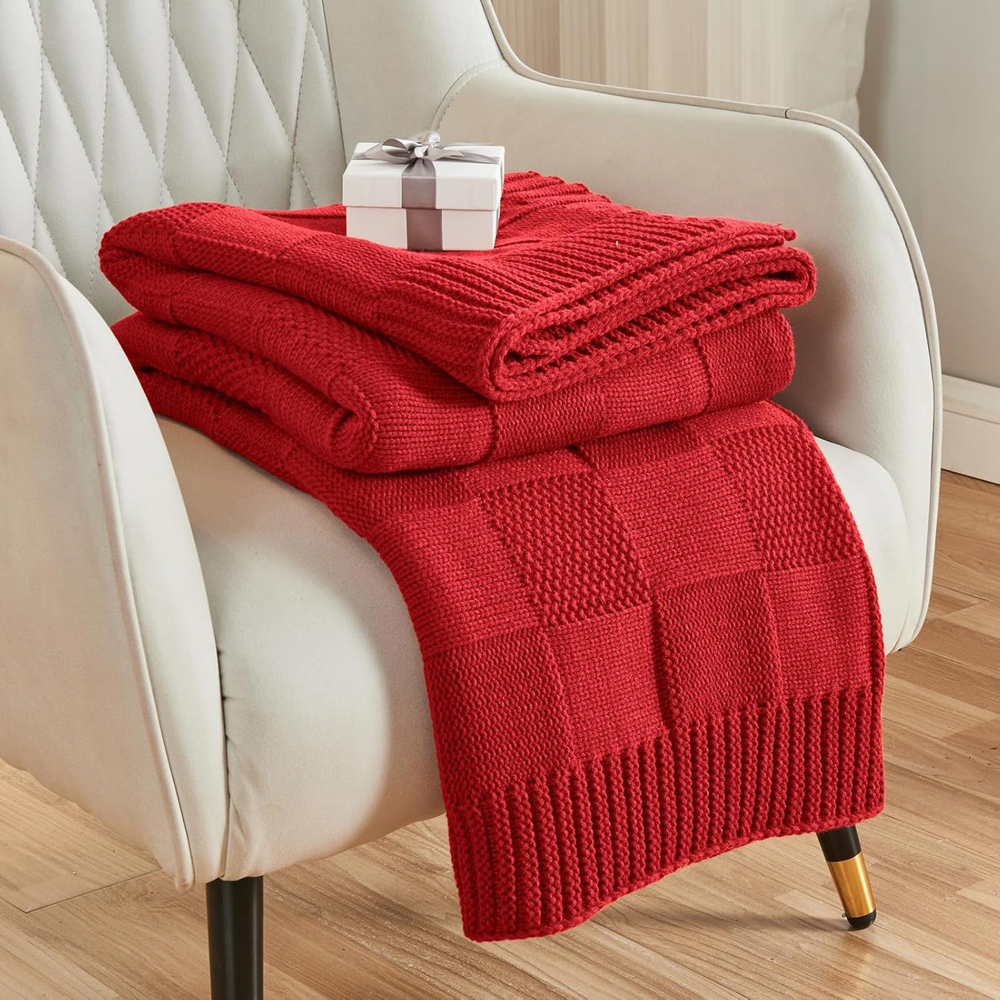 CozeCube Check Knit Throw Blanket for Cozy Living Room Decor