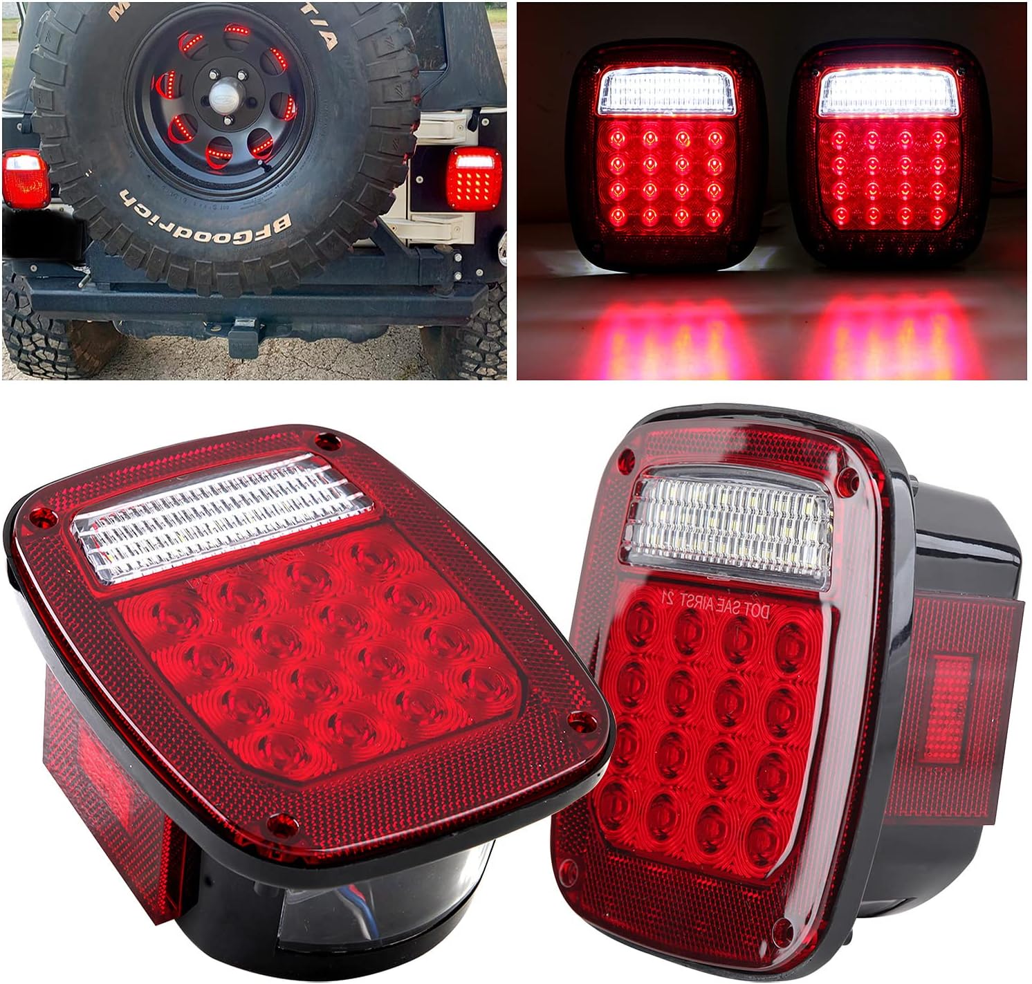 2Pcs Square Rear Combination Tail Lights for 1979-2006 Wrangler