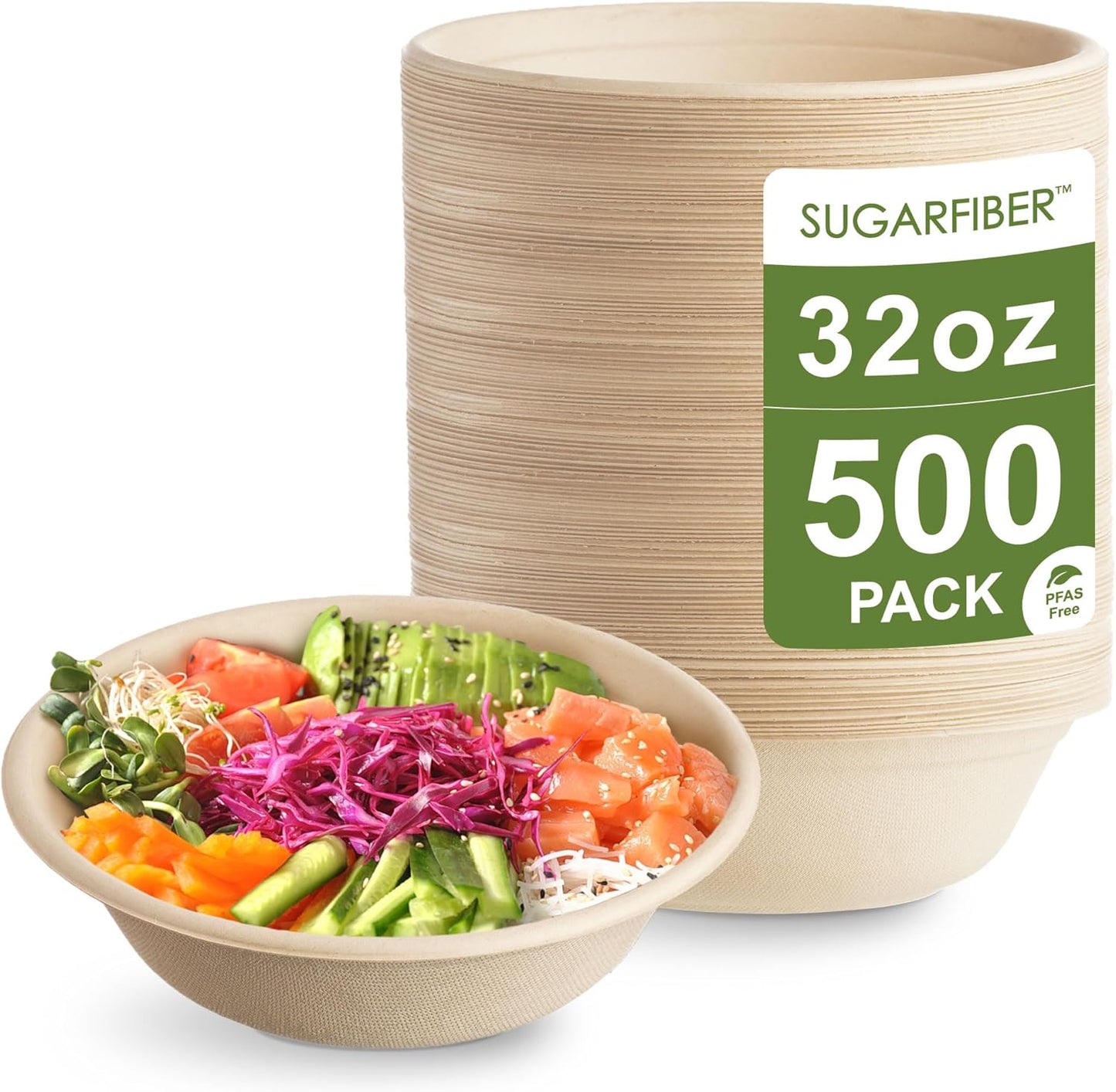 Harvest Pack 32oz Compostable Round Paper Bowls for Eco-Friendly Use