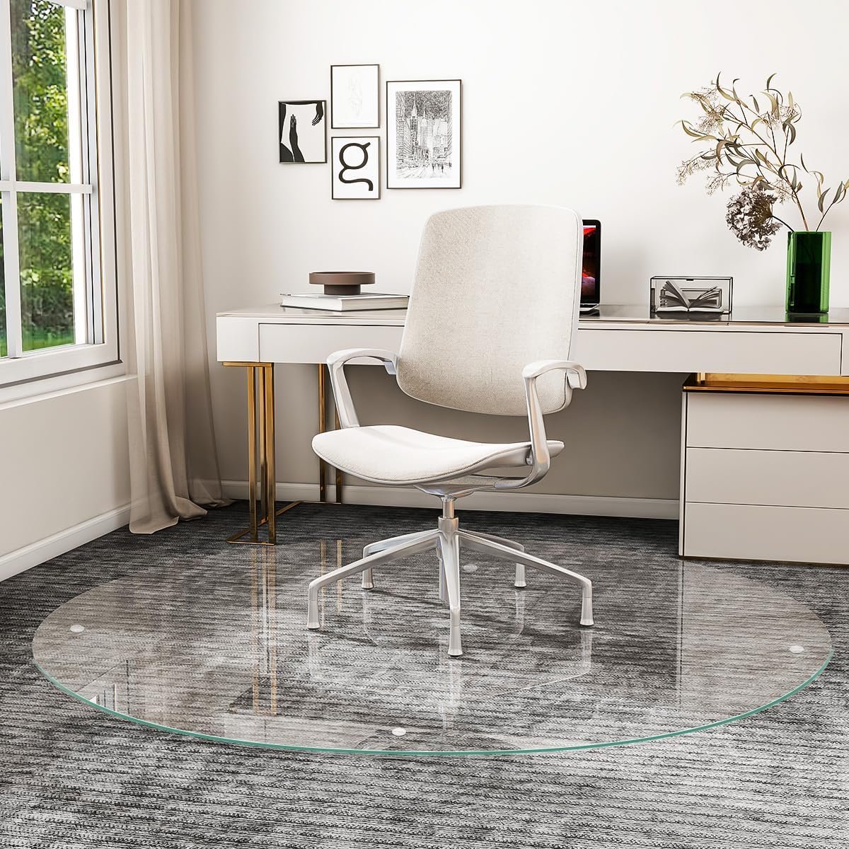 Tempered Glass 55in x 55in Round Chair Mat for Hard Floors