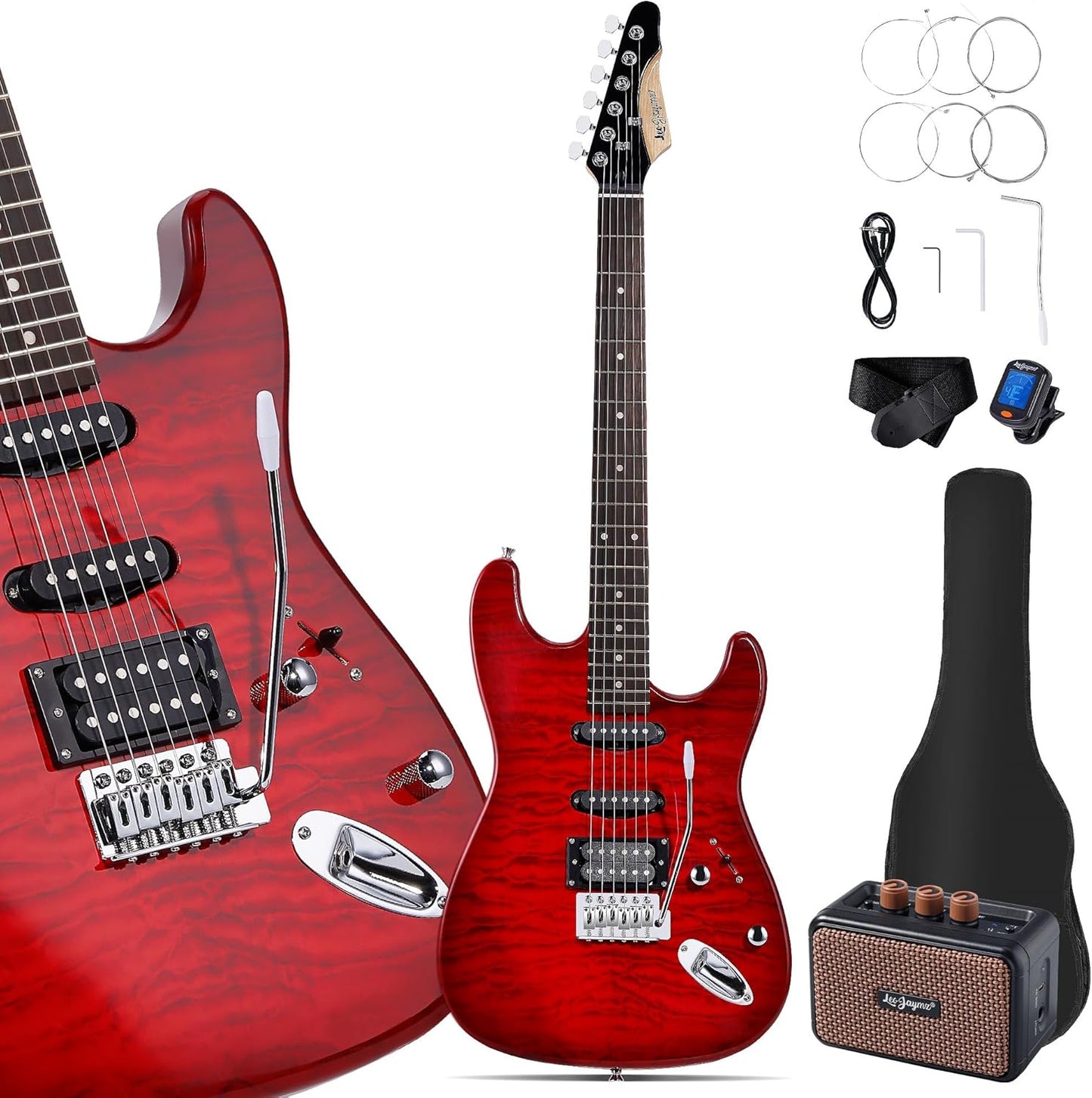 39in Full Size ST Style Electric Guitar Starter Kit for Beginners