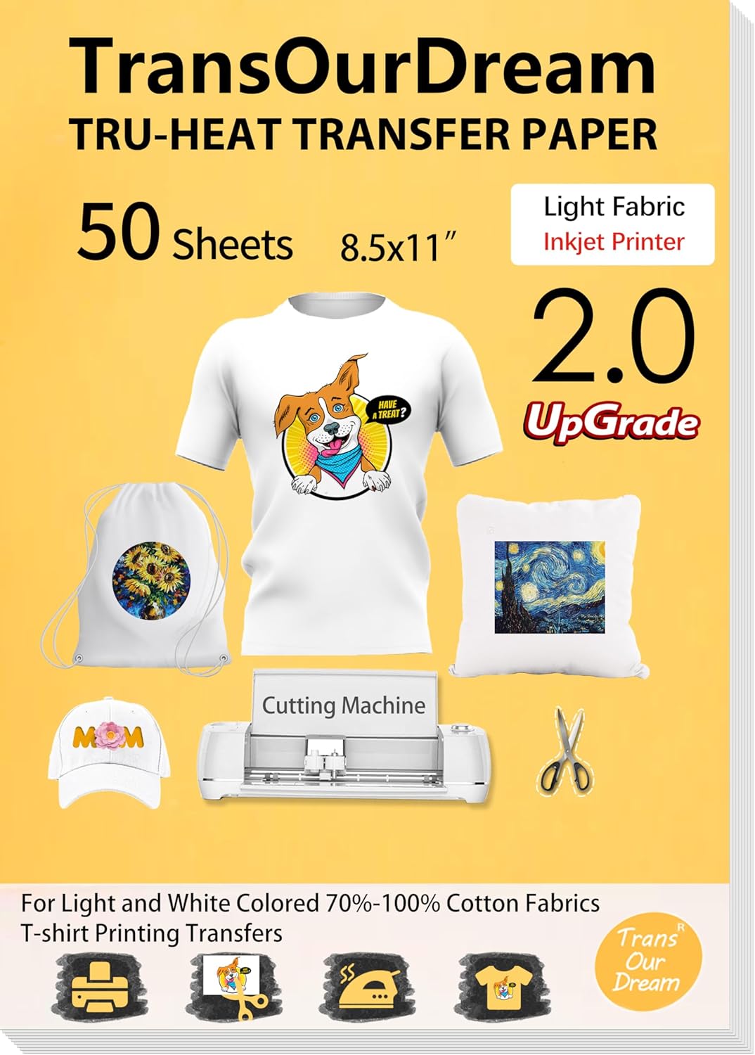 TransOurDream Iron on Heat Transfer Paper for T Shirts - 50 Sheets