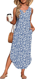 Women's Summer Maxi Dress with Pockets - Sleeveless Loose Split
