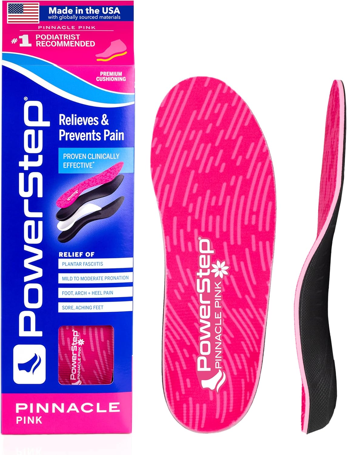 PowerStep Pinnacle Pink Orthotics for Women - Maximum Cushioning