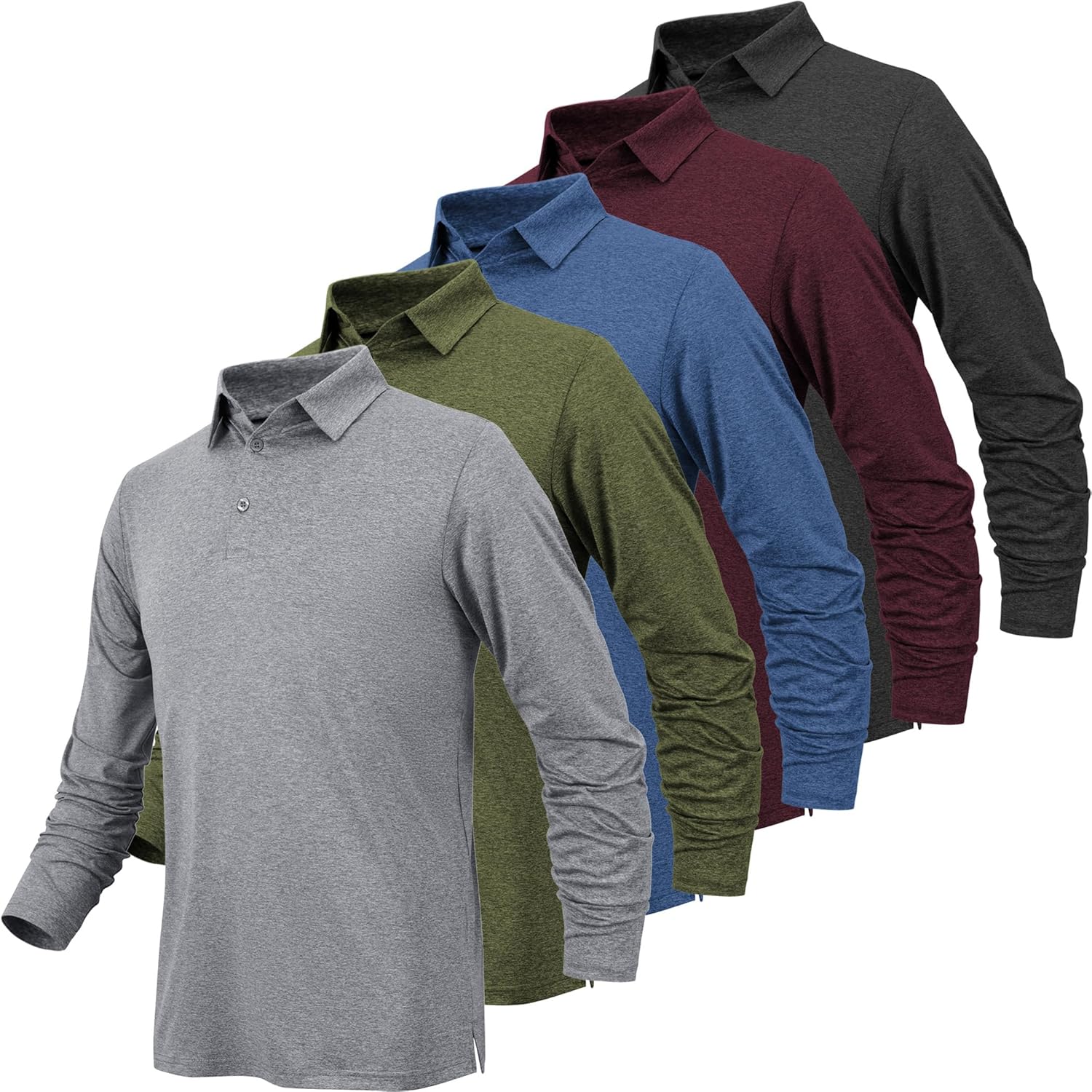 Moisture Wicking Long Sleeve Polo Shirts for Men - Quick Dry