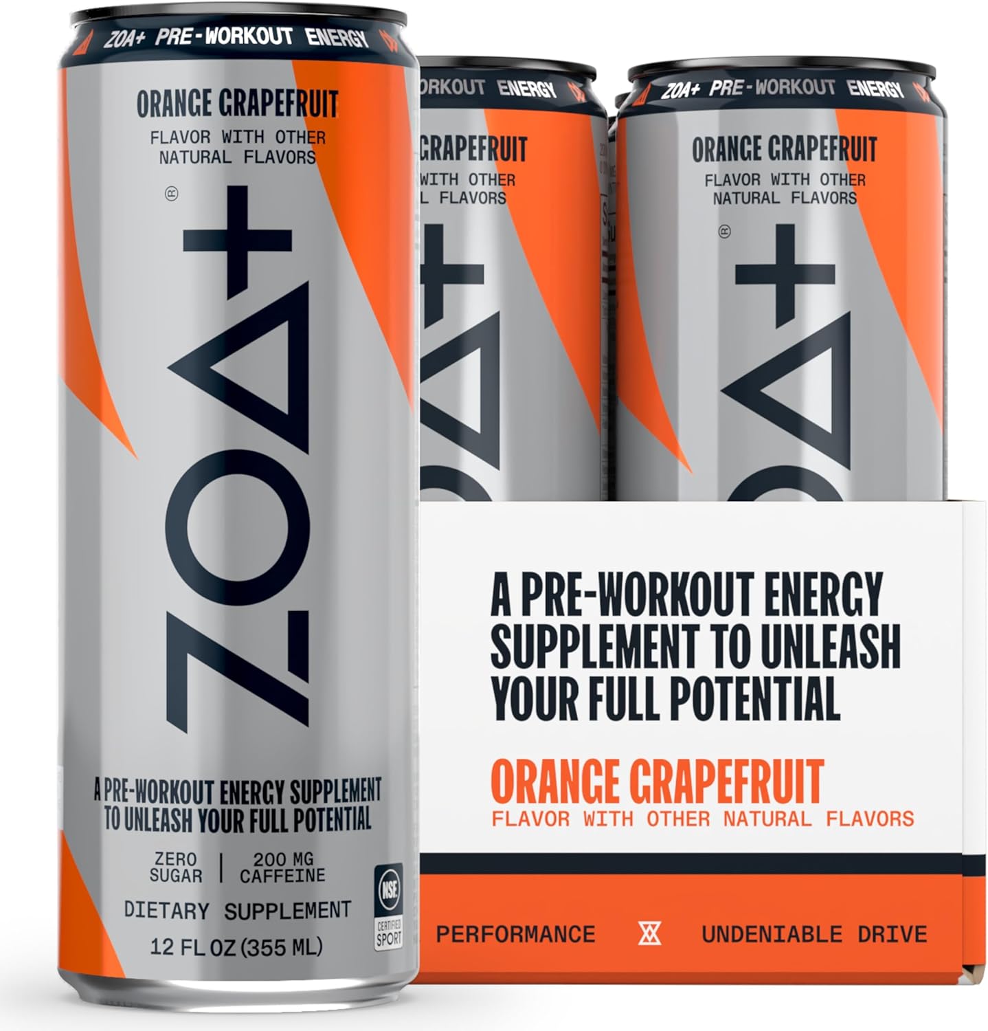 ZOA+ Pre-Workout Energy Drink Supplement with Zero Sugar