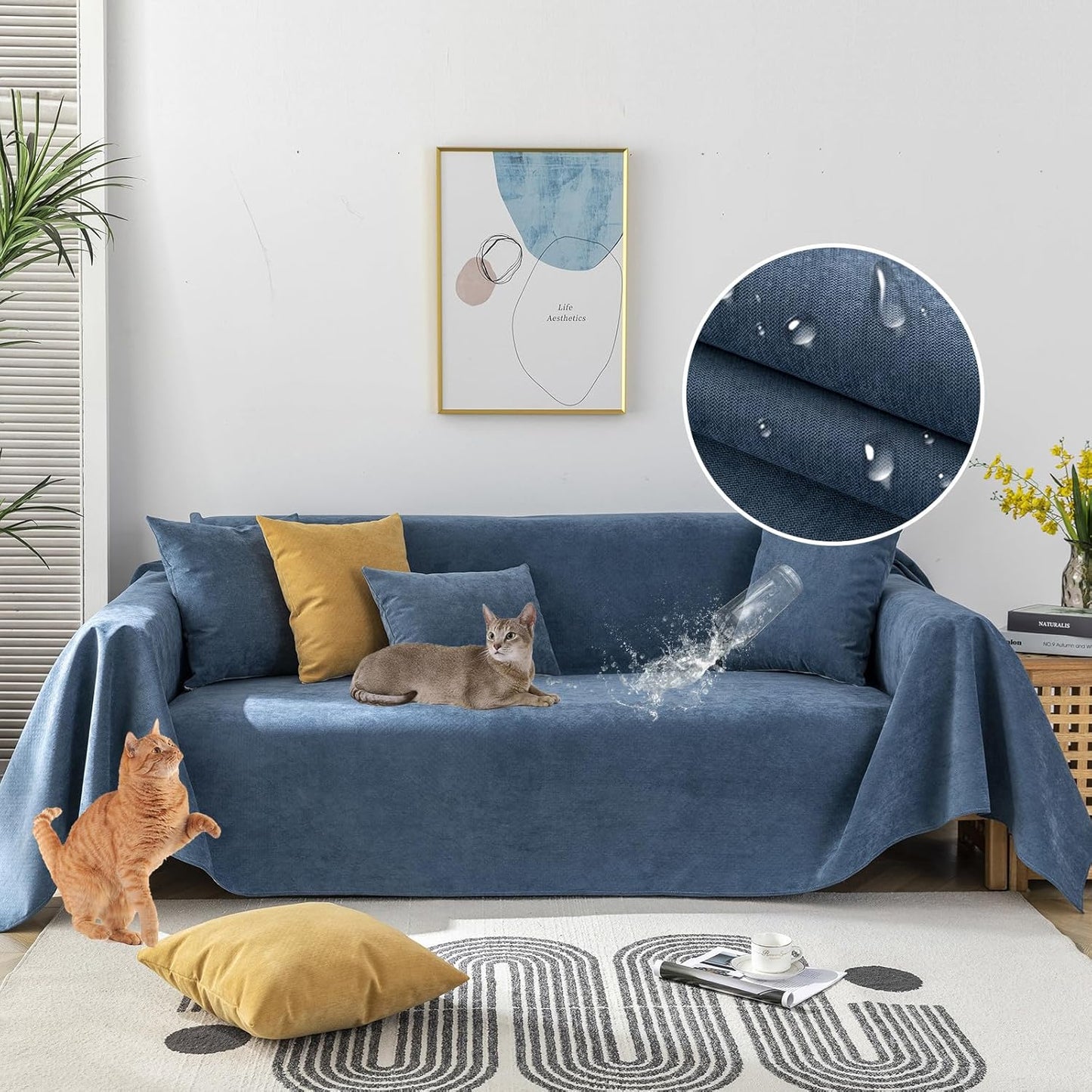 Waterproof Dark Blue Sofa Cover for 2 Cushion Couch Protection