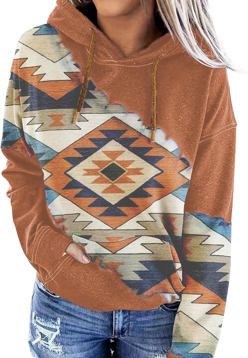 Geometric Horse Print Aztec Hoodie for Stylish Cowgirls