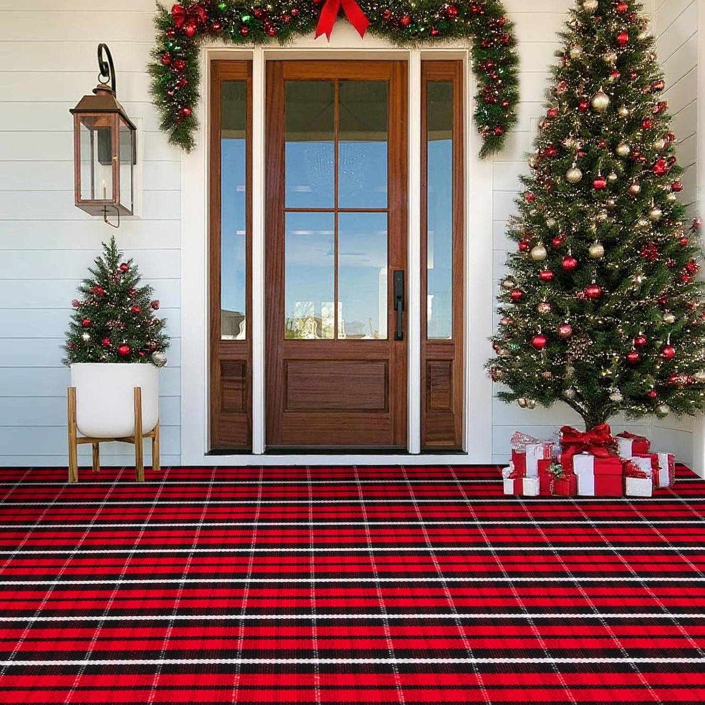 Christmas Red and Black Plaid Rug for Indoor and Outdoor Use