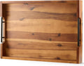 20 Inch Acacia Wood Ottoman Tray for Living Room Decor
