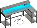 53 in Grey Reversible L Desk with LED Lights and Power