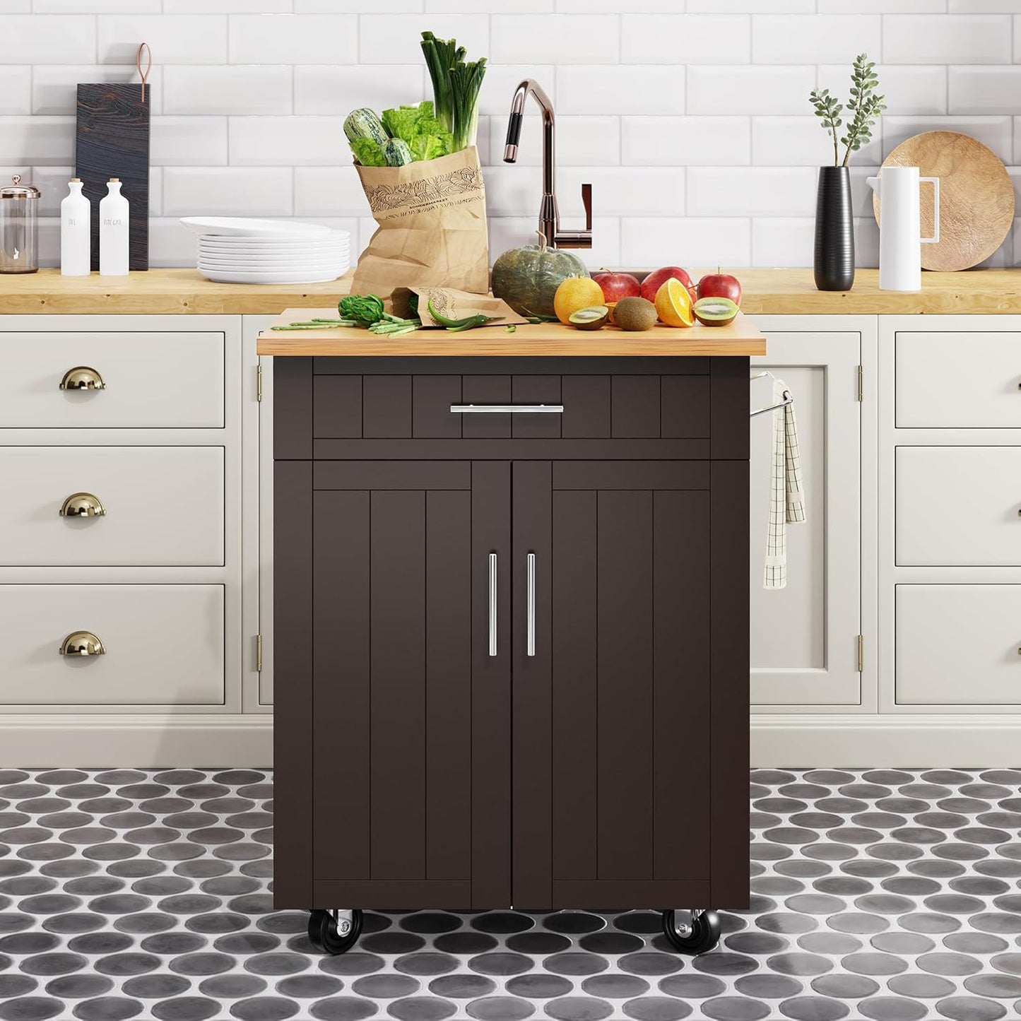 Shintenchi Kitchen Island Cart with Storage and Wheels for Kitchen