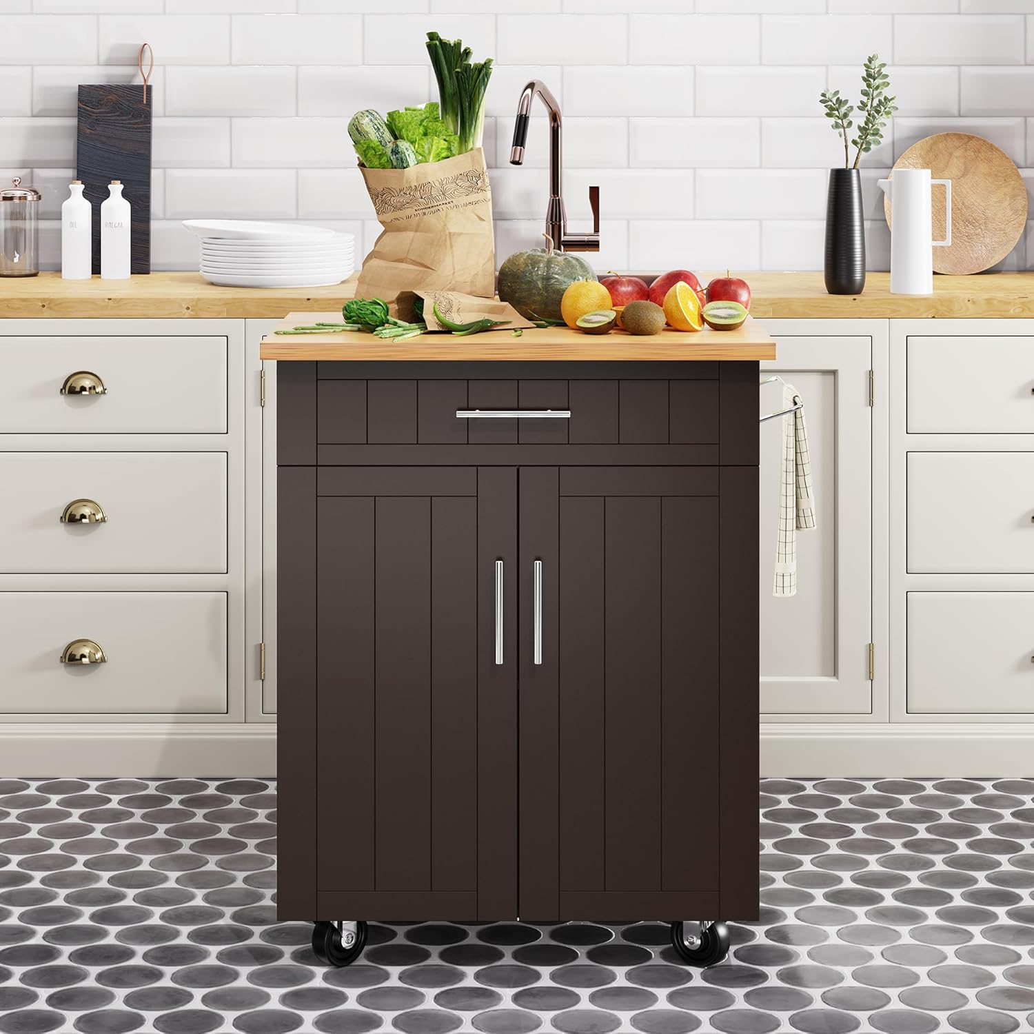 Shintenchi Kitchen Island Cart with Storage and Wheels for Kitchen