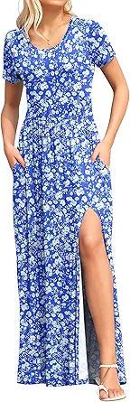 AUSELILY Women Casual Maxi Dresses with Pockets for Summer