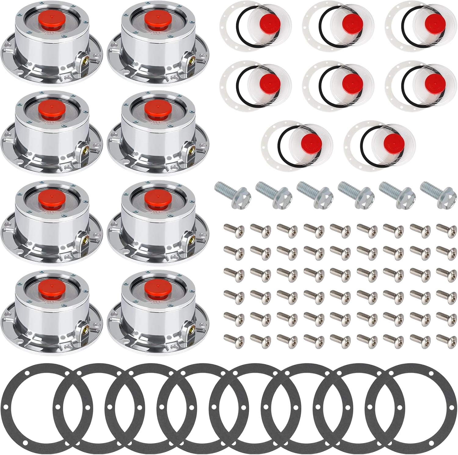 CheeMuii 8 Pack Trailer Hub Caps with Oil Window Cover Kit