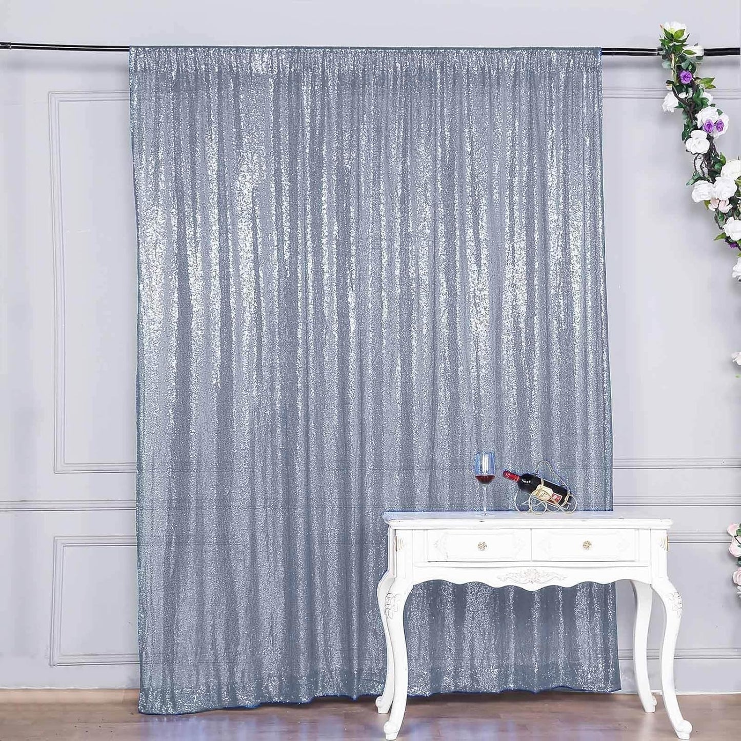 8ft Dusty Blue Sequin Photo Booth Backdrop for Events