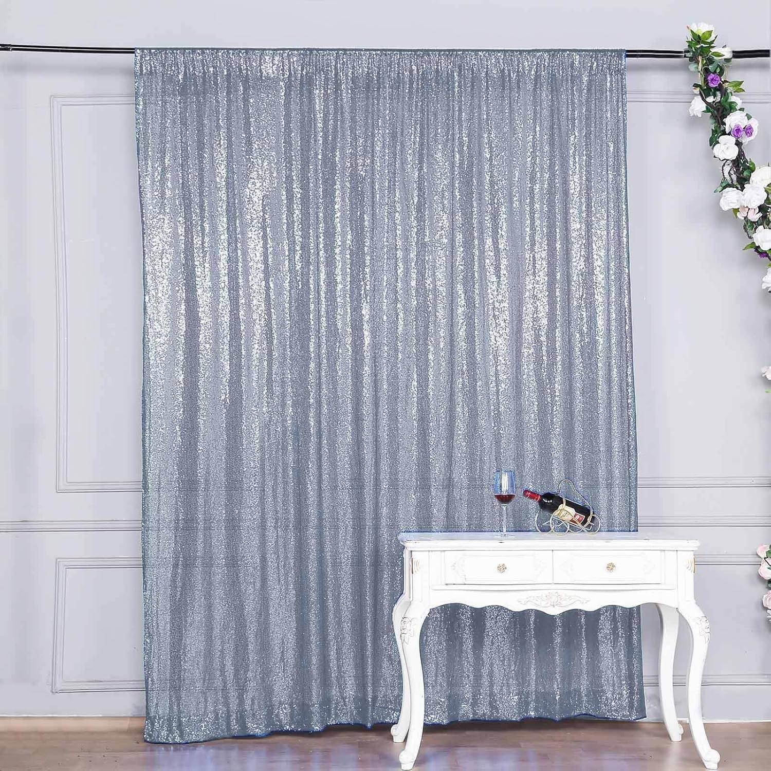 8ft Dusty Blue Sequin Photo Booth Backdrop for Events
