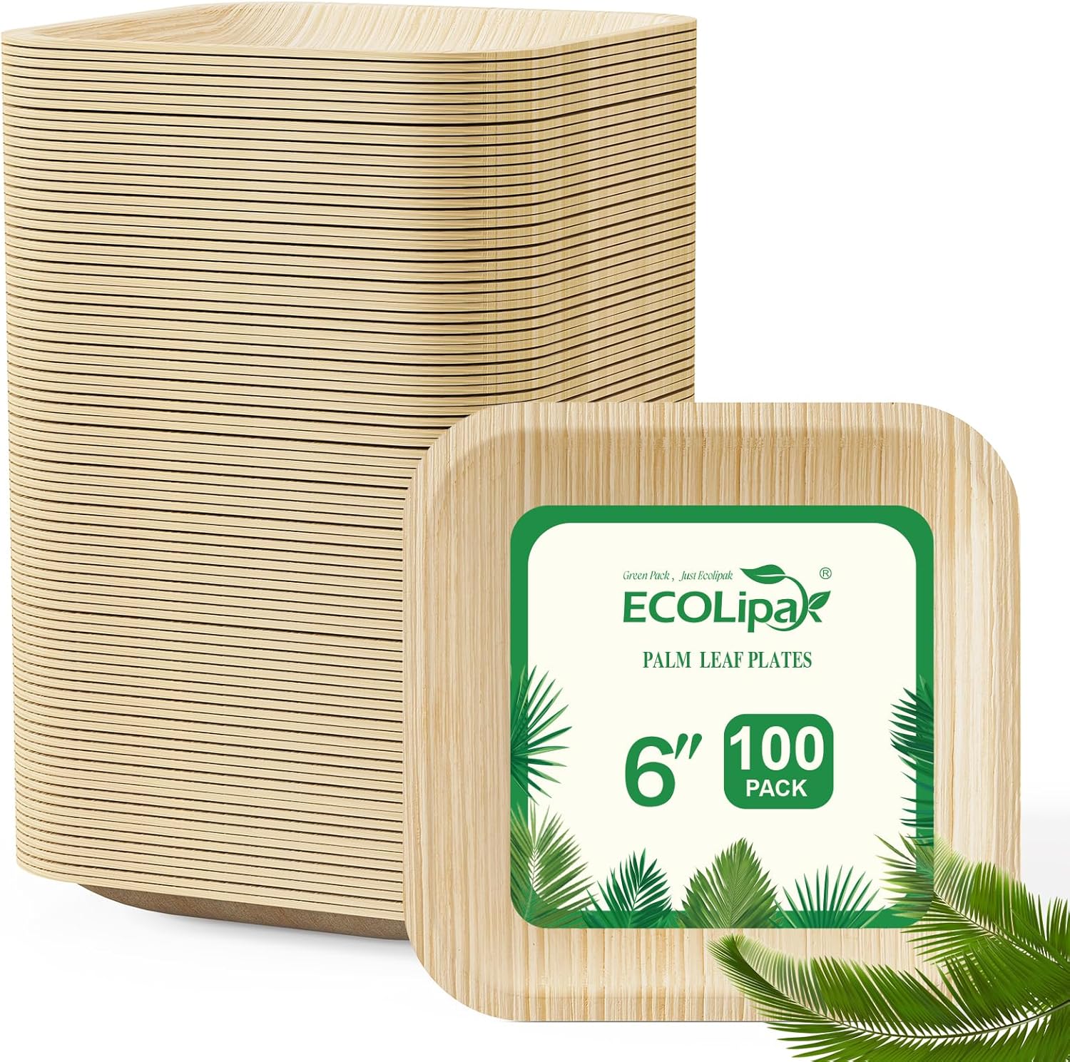 ECOLipak 6 Inch Compostable Palm Leaf Plates for Parties
