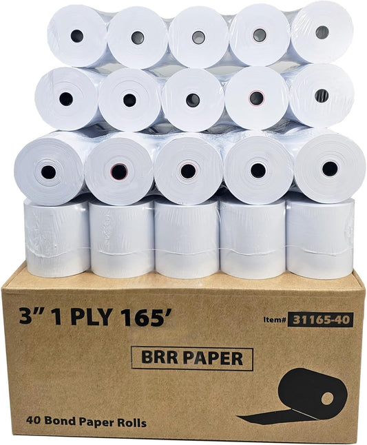 3in x 165ft 1 Ply Bond Kitchen Printer Paper Rolls for POS