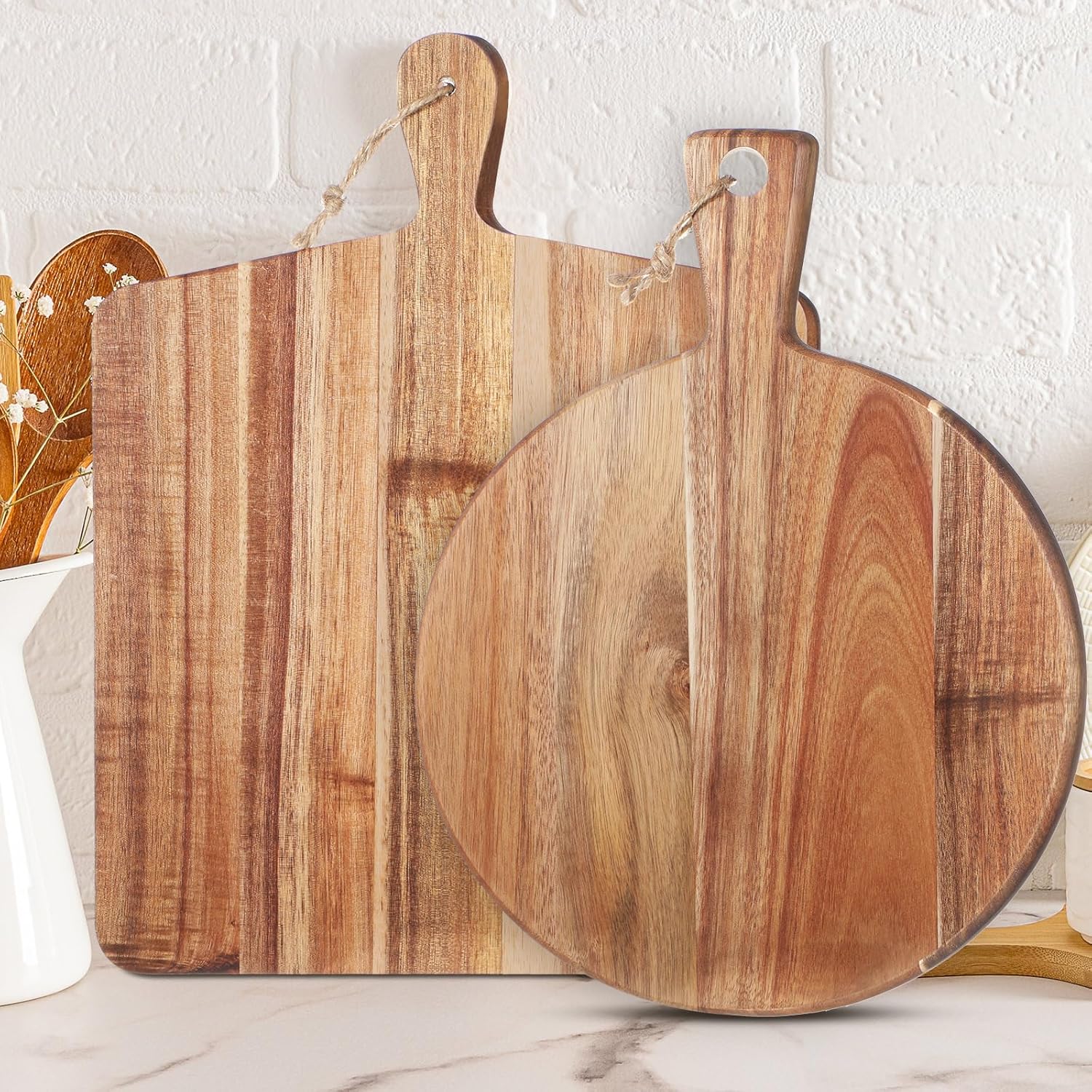 Hsei 2 Pcs Acacia Wood Cutting Board Set for Kitchen Use
