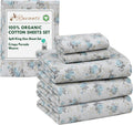 Split King Organic Cotton Sheets Percale 5-Piece - Blue Rose