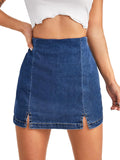Floerns Women's High Waist Denim Skorts - Split Hem Comfort