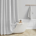 Extra Long Shower Curtain 72x84 - Boho Chic Linen Tassel Grey