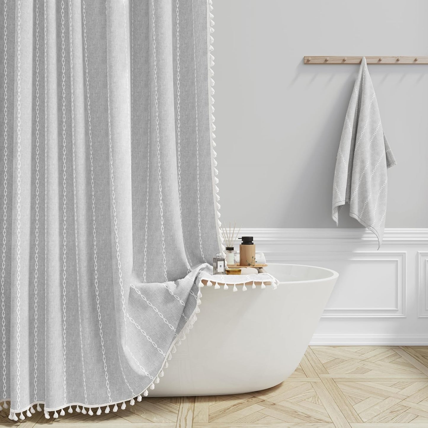 Boho Farmhouse Linen Shower Curtain Set - 78 Inch Luxury Design