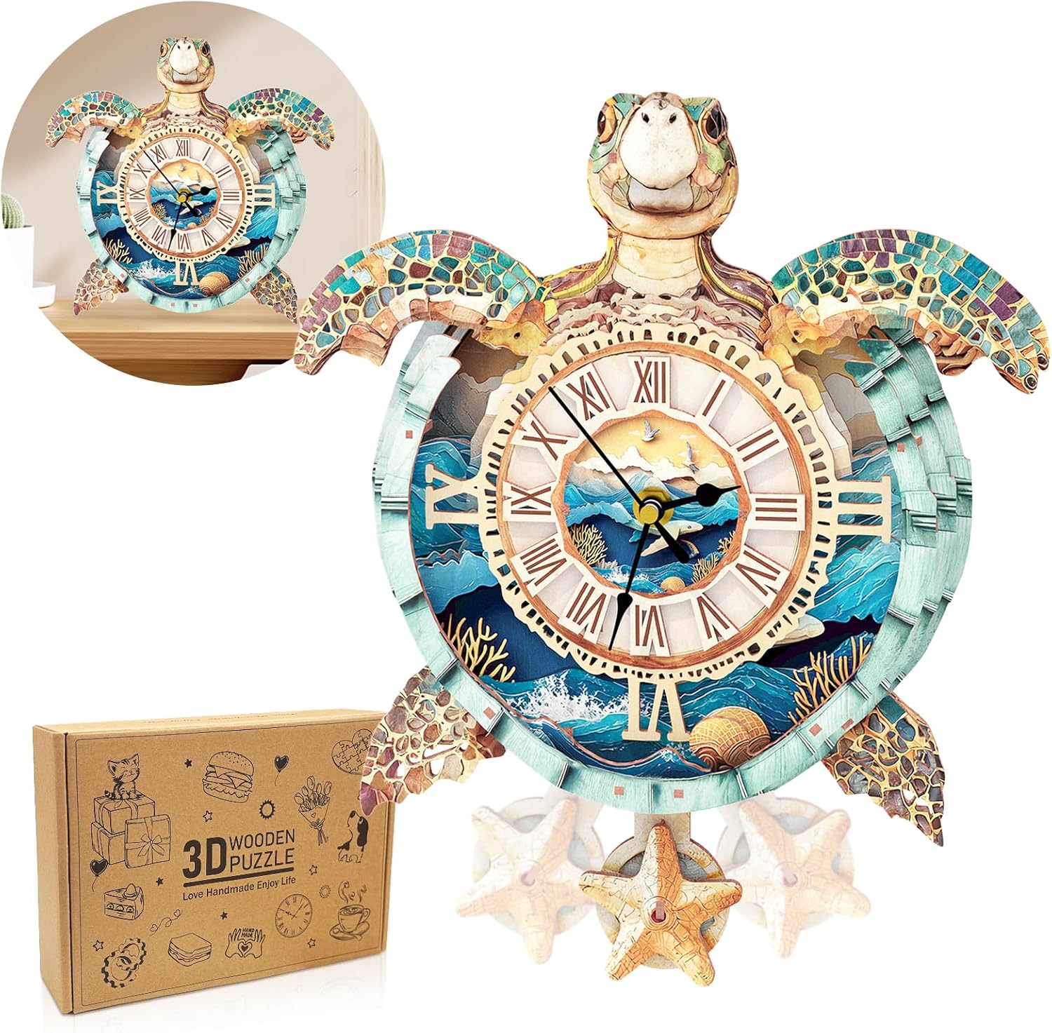 3D Puzzle for Adults - Sea Turtle Clock Design Model Kit