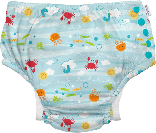 Eco Snap Swim Diaper - UPF 50 Protection, 18mo, Light Aqua Sea Friends