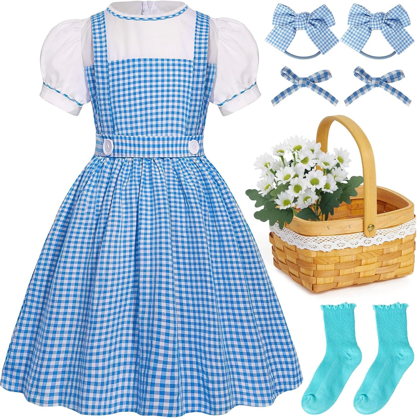 G.C Girls Blue Plaid Costume for Kids Halloween Dress Up Fun